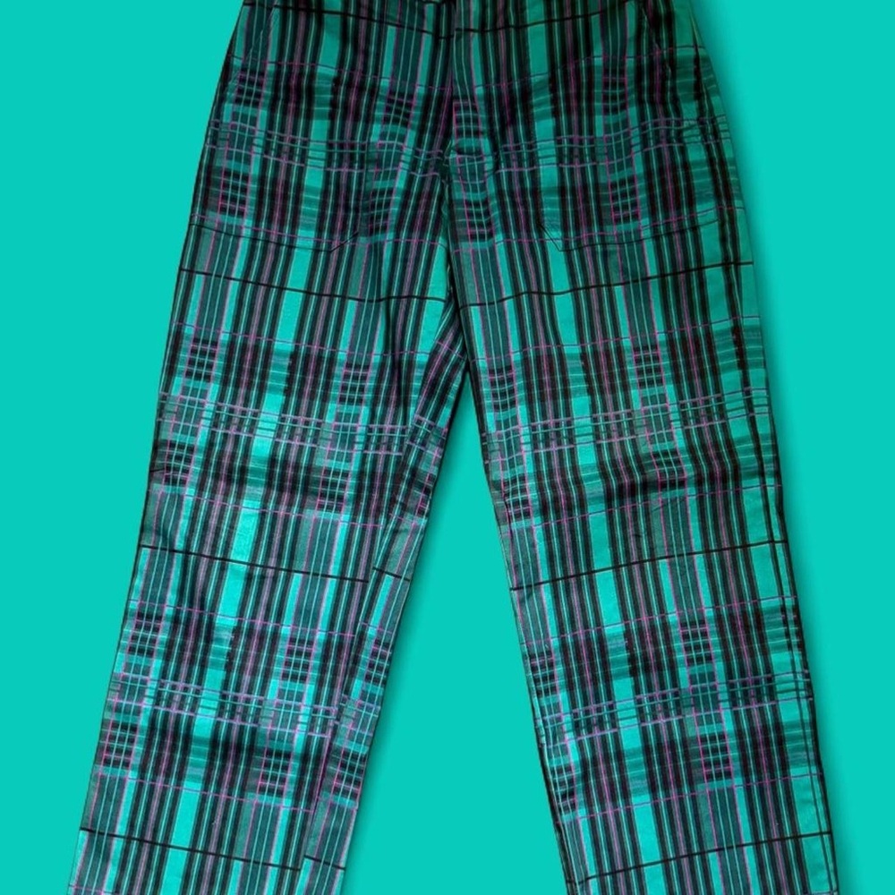 Plaid Wide Leg Pants - Green and Black